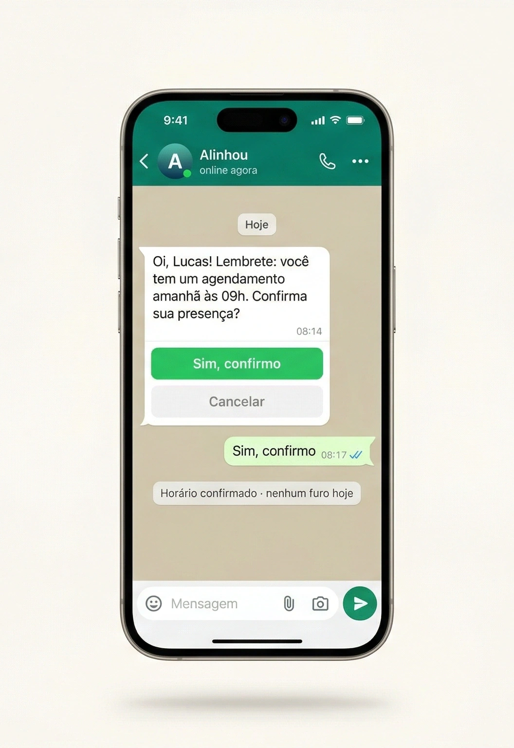 Alinhou - Confirmação automatica via WhatsApp